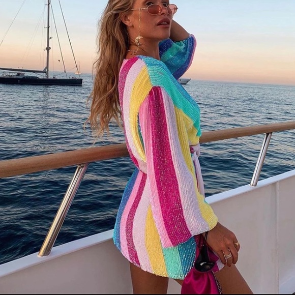 New Pastel Rainbow Sequin Romper - Picture 2 of 8